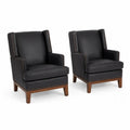 2er-Set Ohrensessel Schwarz Kunstleder Holz