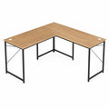 Eckschreibtisch L-Form MDF Eiche und Metall
