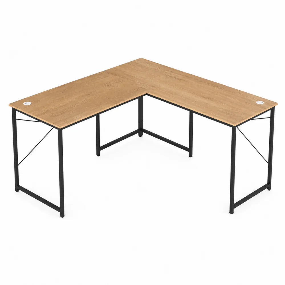 Eckschreibtisch L-Form MDF Eiche und Metall
