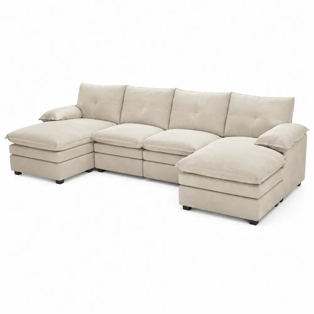 Ecksofa Mikrofaser L-Form mit Ottomane Creme