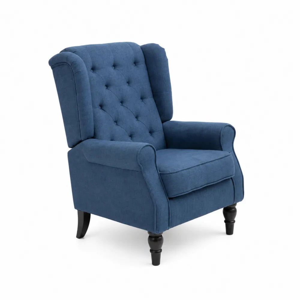 Ohrensessel Blau Polyester Stoff und Massivholz