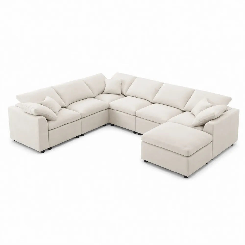 Modulares Ecksofa U-Form Stoff Off-White
