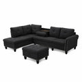 Ecksofa-Set mit Hocker Dunkelgrau Holzrahmen Polyester