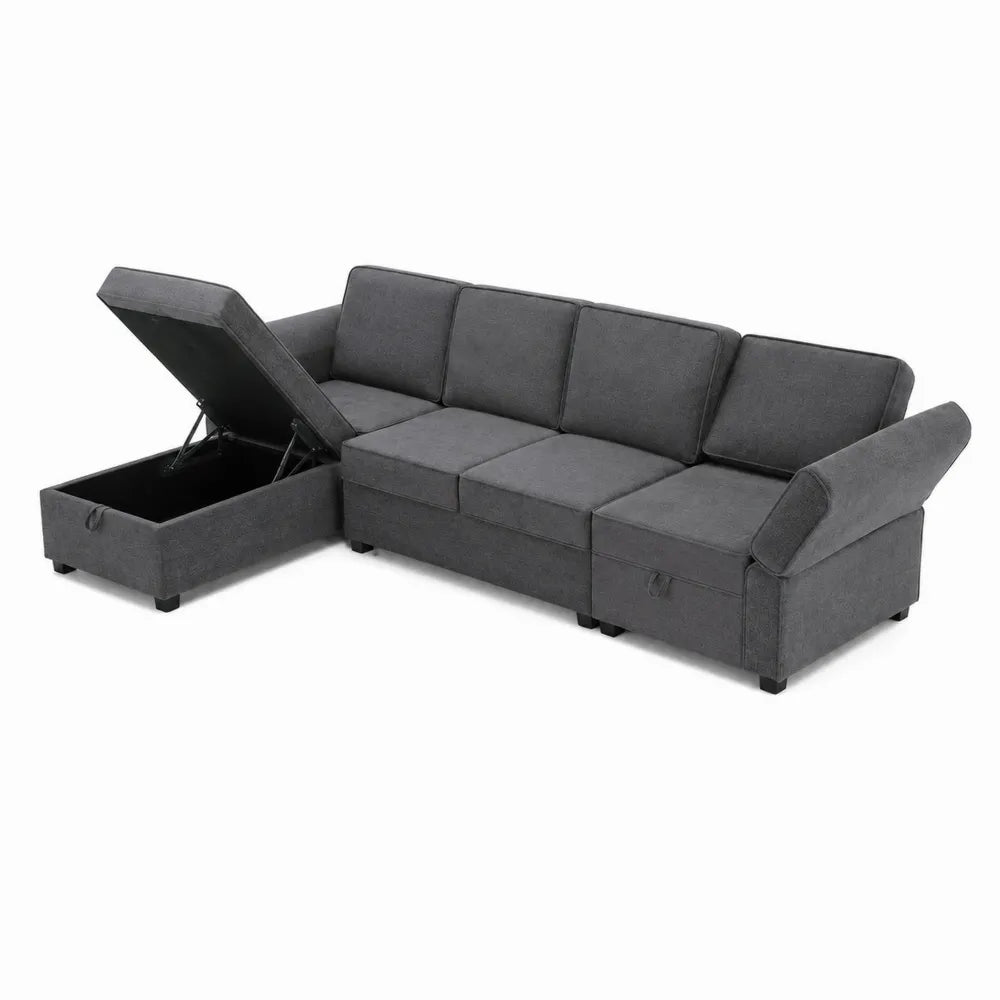 Ecksofa Dunkelgrau in L-Form mit Stauraum und Polyesterbezug 250x160x85cm