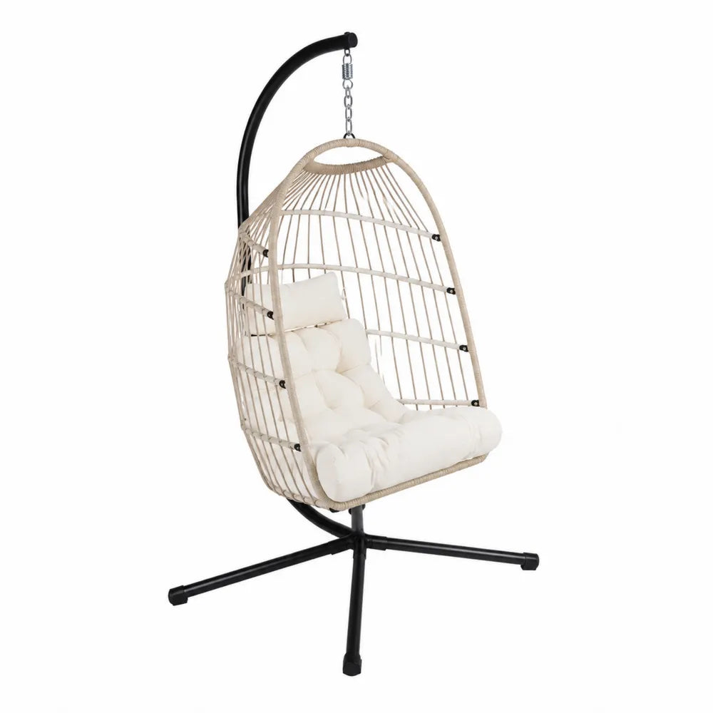 Hängesessel Rattan Beige mit Stahlrahmen